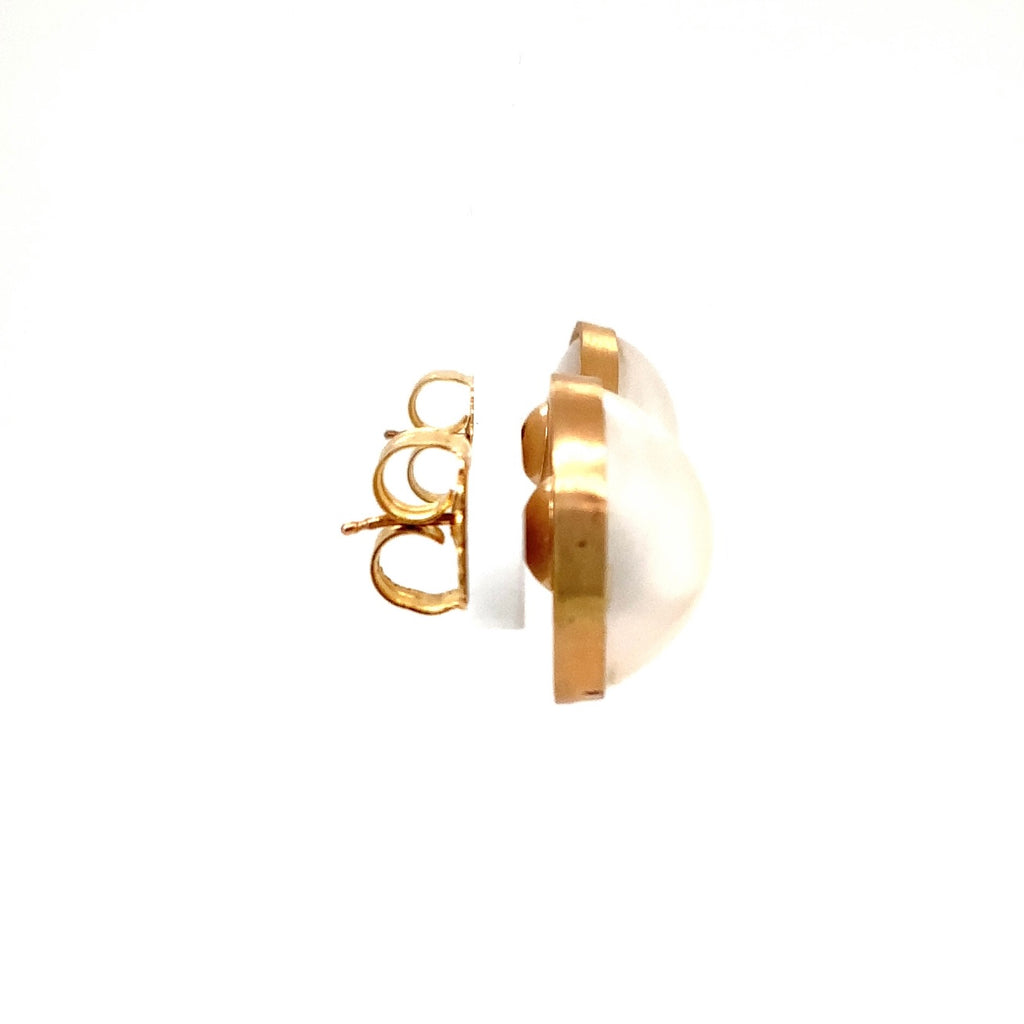 bezel wrapped freshwater mabe pearl earrings in 14k yellow gold