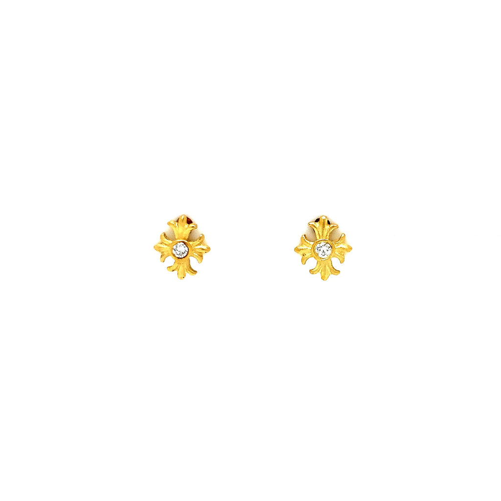 jj marco petite diamond post earrings in 18 kt yellow gold matt finish