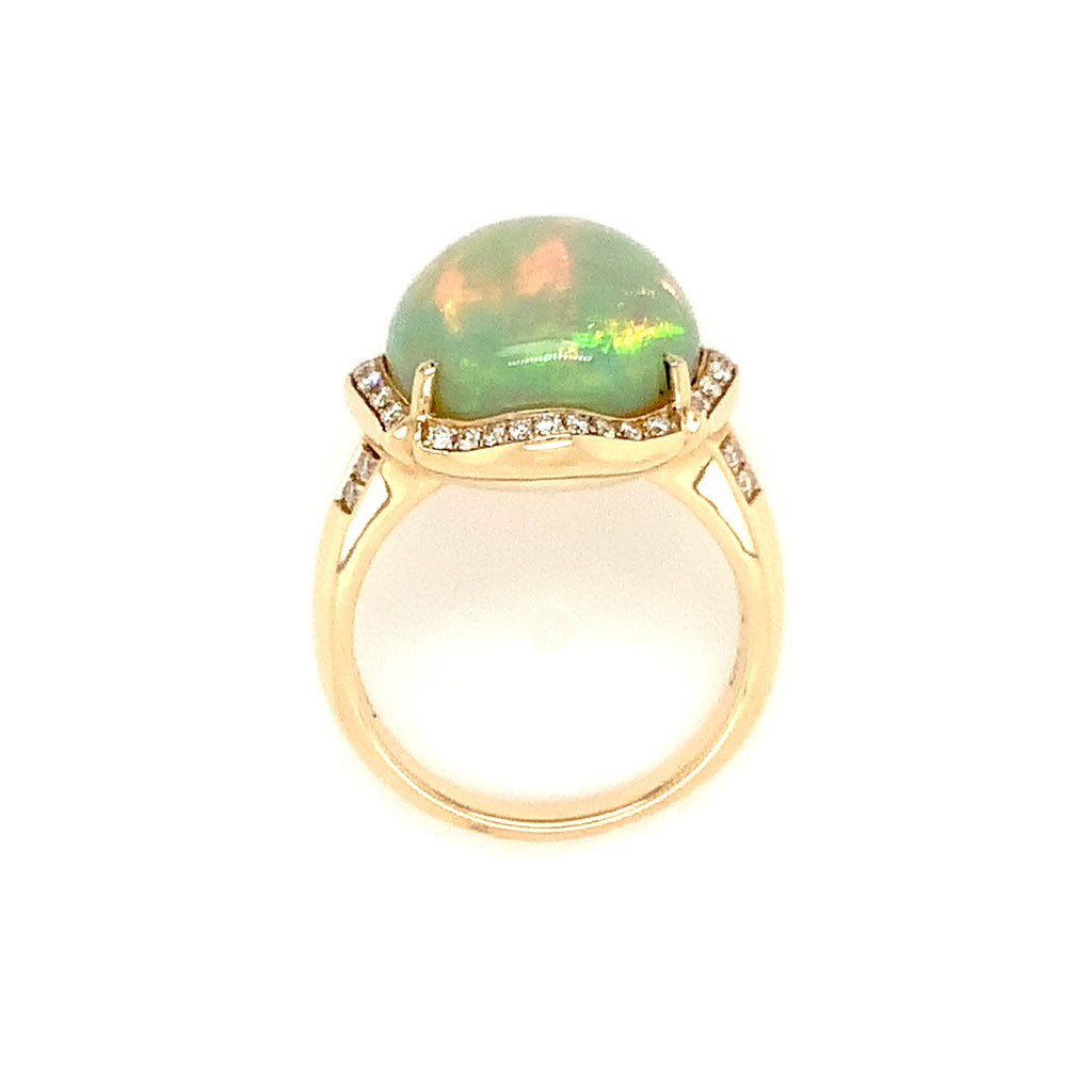 asba collection natural australian light opal diamond halo ring in 14k yellow gold