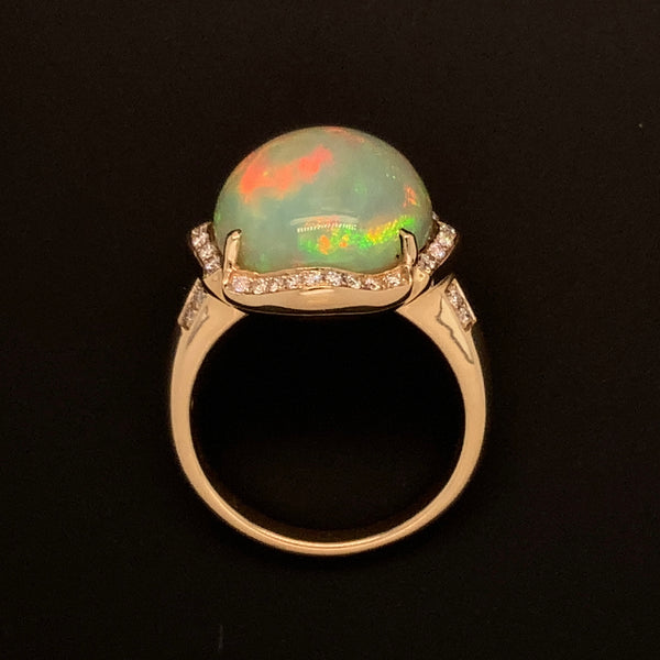 asba collection natural australian light opal diamond halo ring in 14k yellow gold