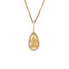 asba collection natural crystal pear-shaped opal pendant with diamond halo in 14k yellow gold
