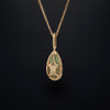 asba collection natural crystal pear-shaped opal pendant with diamond halo in 14k yellow gold