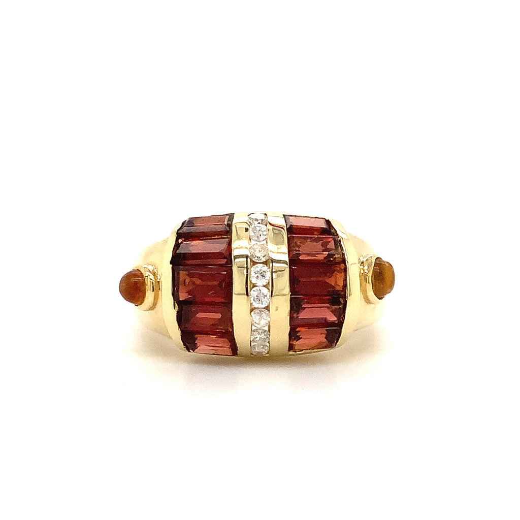 Vintage Dome Garnet, Citrine  and Diamond Yellow Gold Ring in 14 kt Yellow Gold - Image 1 of 5