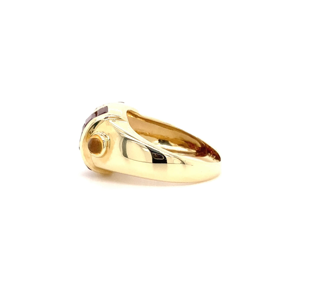 Vintage Dome Garnet, Citrine  and Diamond Yellow Gold Ring in 14 kt Yellow Gold - Image 3 of 5