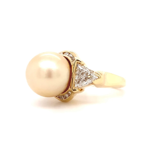 custom one of a kind golden yellow south sea pearl and trillion diamond ring 18k yellow gold