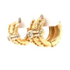 beaded bezel set diamond huggie earring 14k yellow and white gold