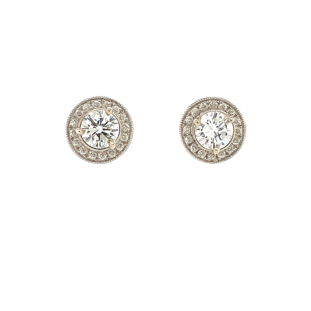 vintage inspired mill grained beaded diamond  earring jackets 0.50cts 14k white gold
