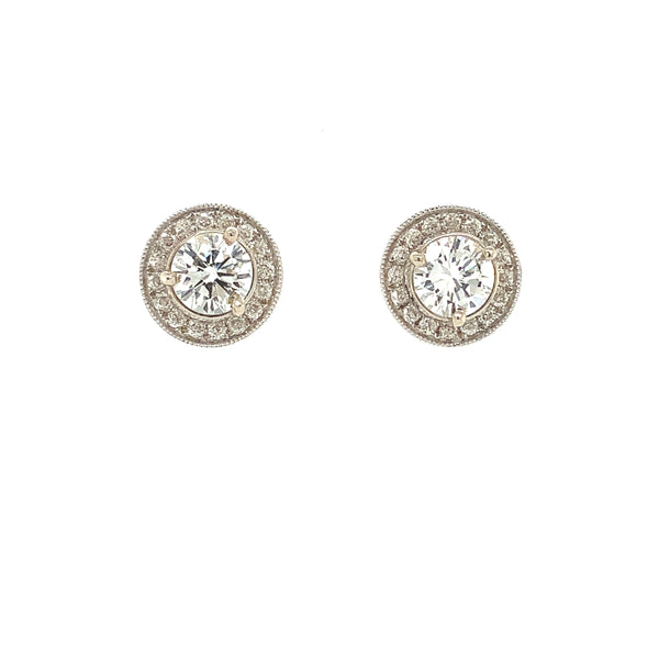 vintage inspired mill grained beaded diamond  earring jackets 0.50cts 14k white gold