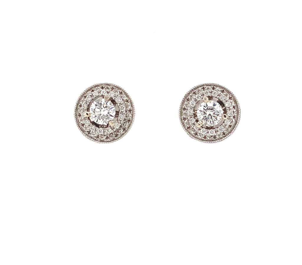 vintage inspired mill grained beaded diamond  earring jackets 0.50cts 14k white gold