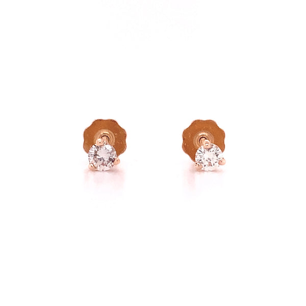 baby diamond earring with threaded post in 14k rose gold