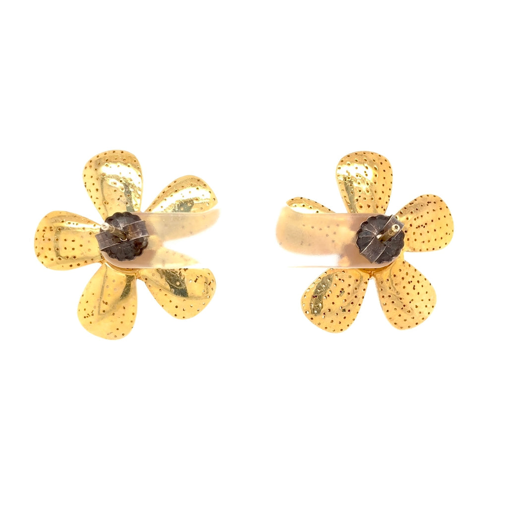 diamond flower pierced earrings set in sterling silver with yellow gold vermeil.