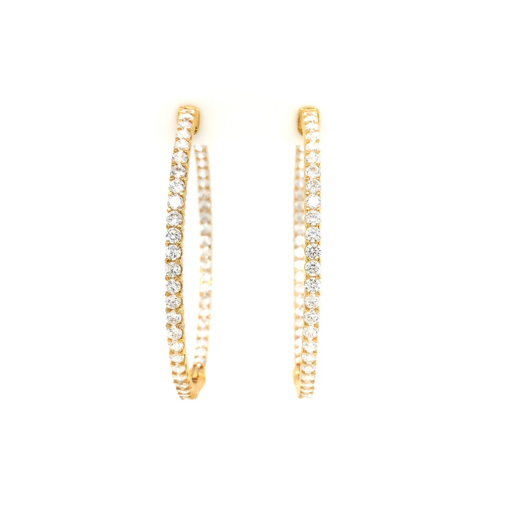 cz inside-out hoop earrings in gold color with secure lock