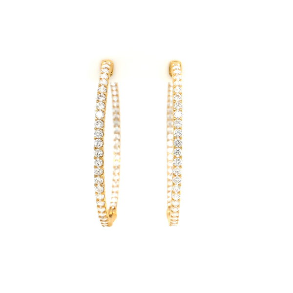 cz inside-out hoop earrings in gold color with secure lock