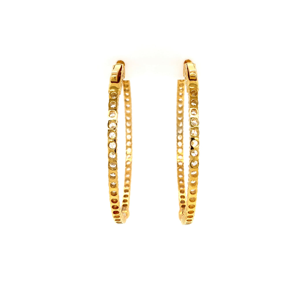 cz inside-out hoop earrings in gold color with secure lock