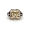 fancy light yellow radiant cut and white diamond engagement ring 18k yellow and white gold 3.89 ctw