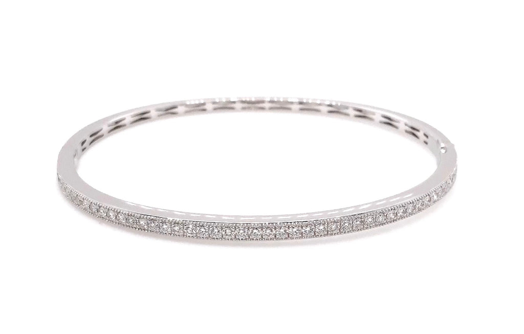 Memoire Milgrain Hinge Bangle Round Brilliant Cut Diamonds 0.76 ctw 18K White Gold - Image 1 of 7