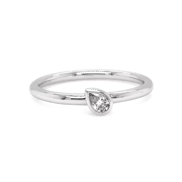 Memoire Pear Shaped Bezel Set Stackable Diamond 0.10 Ring 18 Kt White Gold - Image 1 of 5