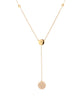 paved lariat round double sided necklace 14 karat yellow gold w/adjustable chain