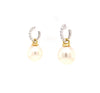 large oval drop papalsey cultured 15 mm white south sea pearl and diamond huggie earring.18 karat white and yellow gold.