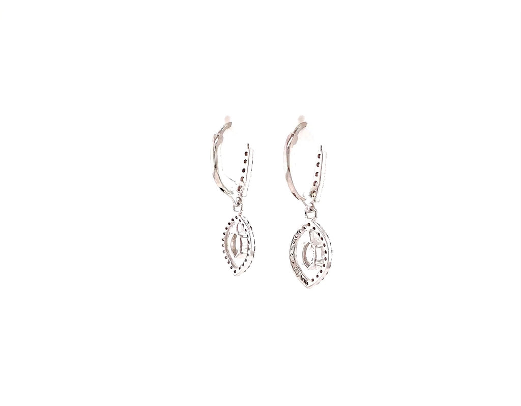 marquise shaped diamond halo drop earring in 18 kt white gold  1.91 cts t.w.