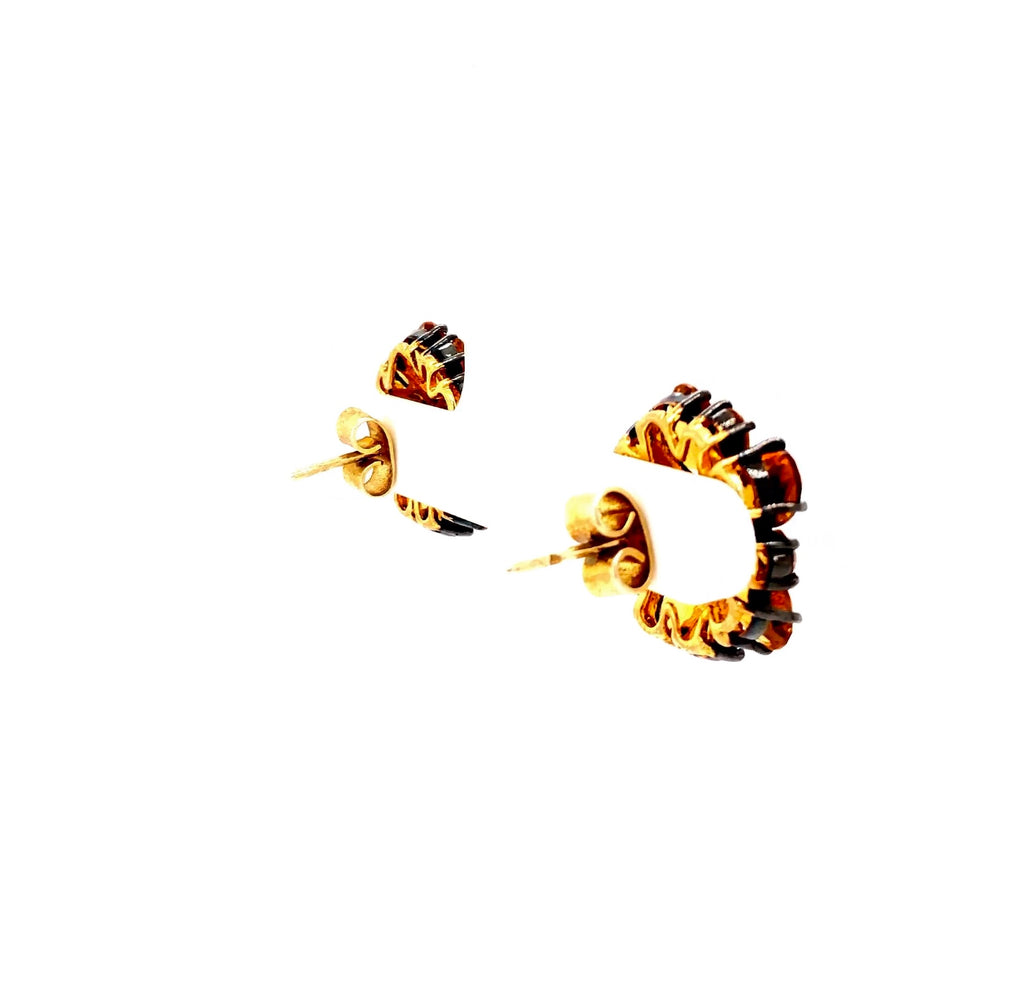 citrine and diamond flower design earring in oxidized sterling silver.