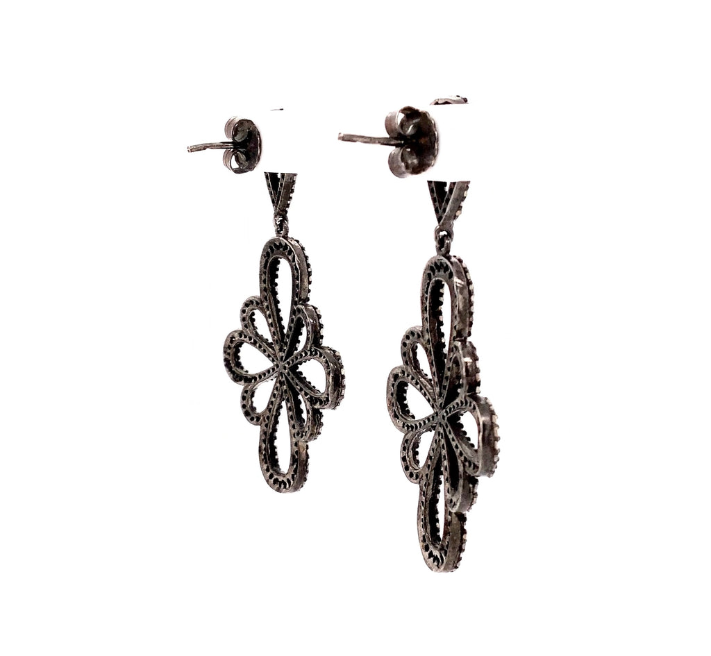oxidized sterling silver and fancy gray diamond drop earrings
