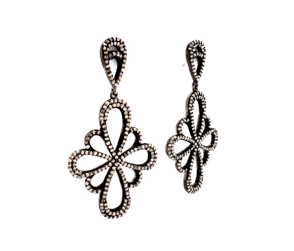 oxidized sterling silver and fancy gray diamond drop earrings