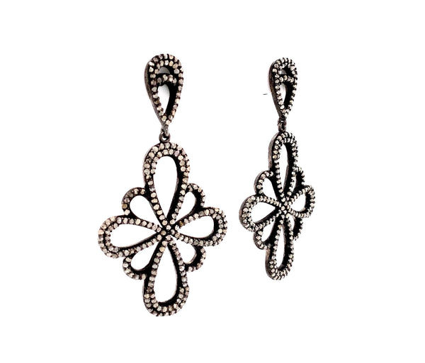 oxidized sterling silver and fancy gray diamond drop earrings