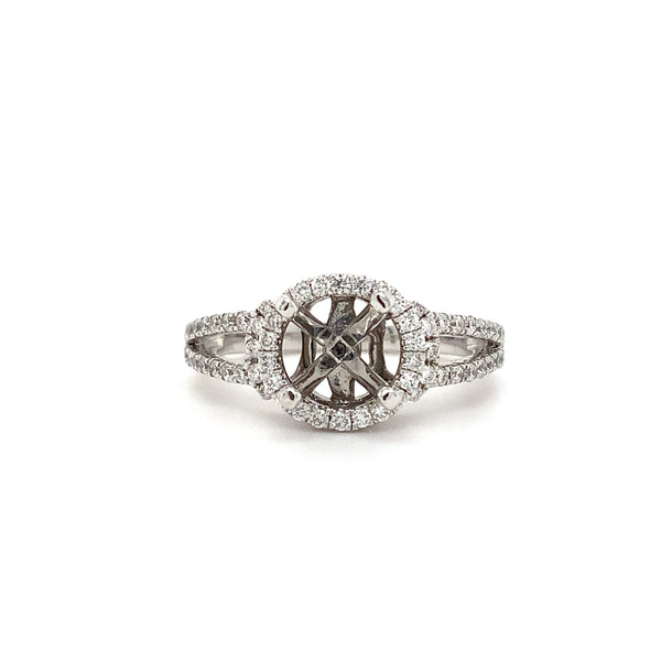 semi mounting wth halo 0.65 ctw with wedding band 0.25 ctw 14k white gold