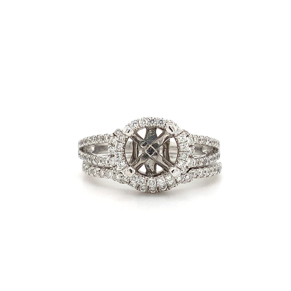 semi mounting wth halo 0.65 ctw with wedding band 0.25 ctw 14k white gold