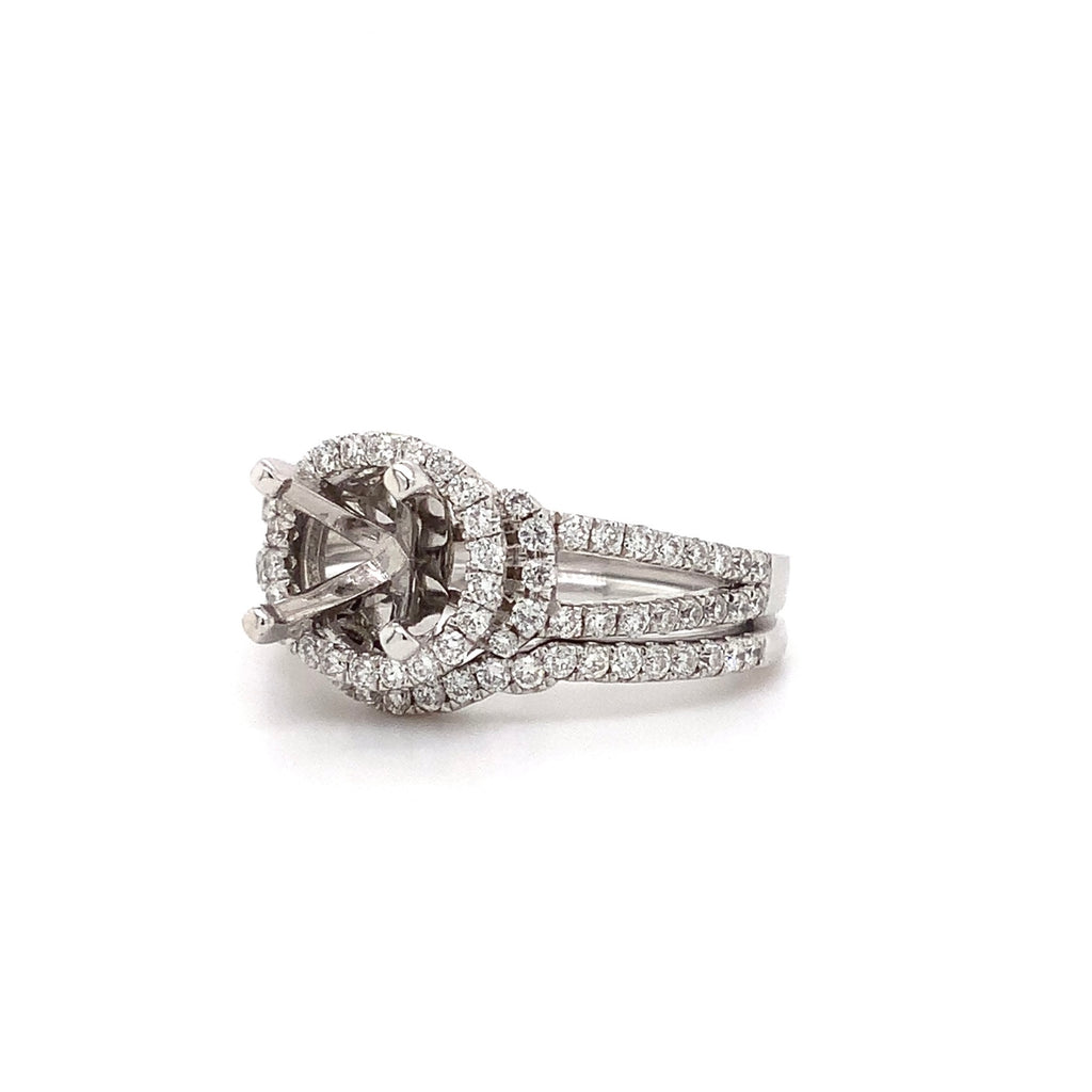 semi mounting wth halo 0.65 ctw with wedding band 0.25 ctw 14k white gold