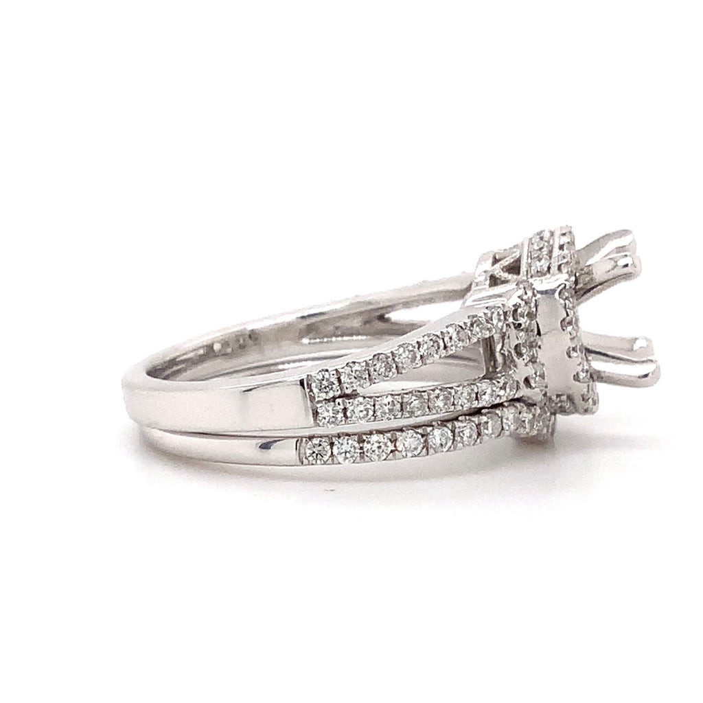 semi mounting wth halo 0.65 ctw with wedding band 0.25 ctw 14k white gold