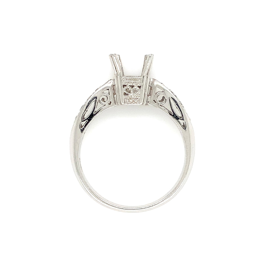 platinum semi mounting 8 round brilliant diamonds equals to .12ctw holds up to 6.5mm to 7mm stone
