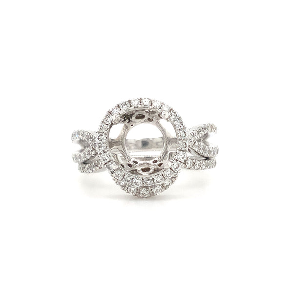 diamond halo semi mounting wedding set diamonds  0.95ctw 14 karat white gold
