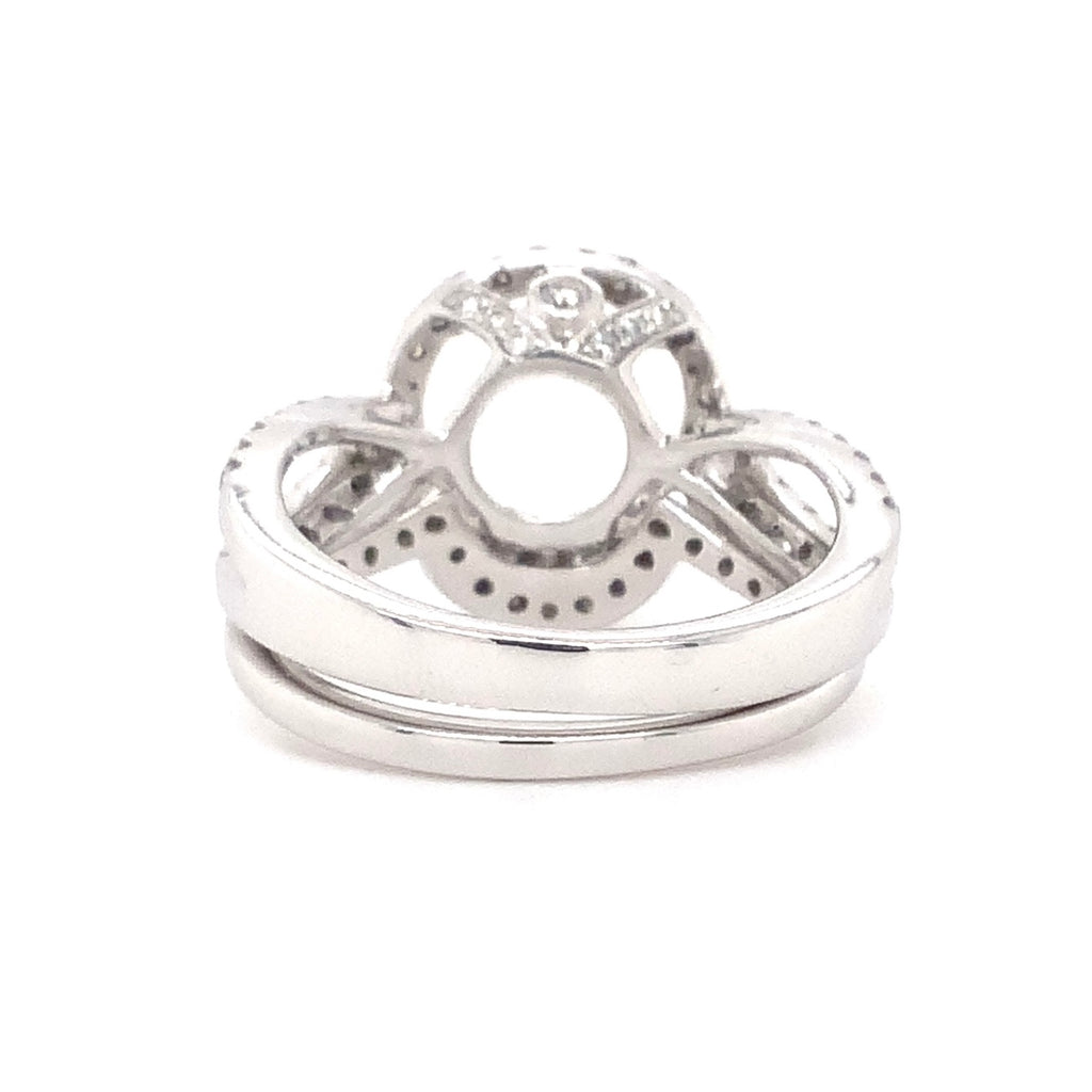 diamond halo semi mounting wedding set diamonds  0.95ctw 14 karat white gold