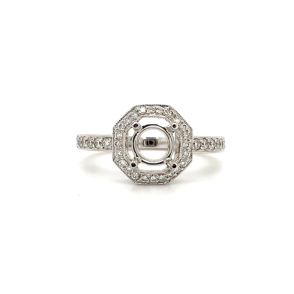 Octagon Halo Diamonds Semi Mounting 14K White Gold - Image 1 of 8