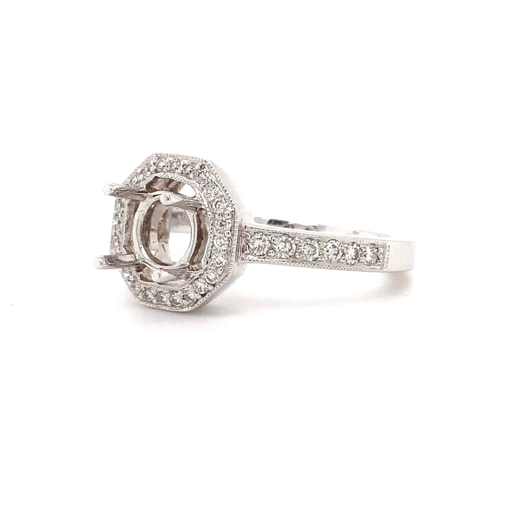 Octagon Halo Diamonds Semi Mounting 14K White Gold - Image 8 of 8