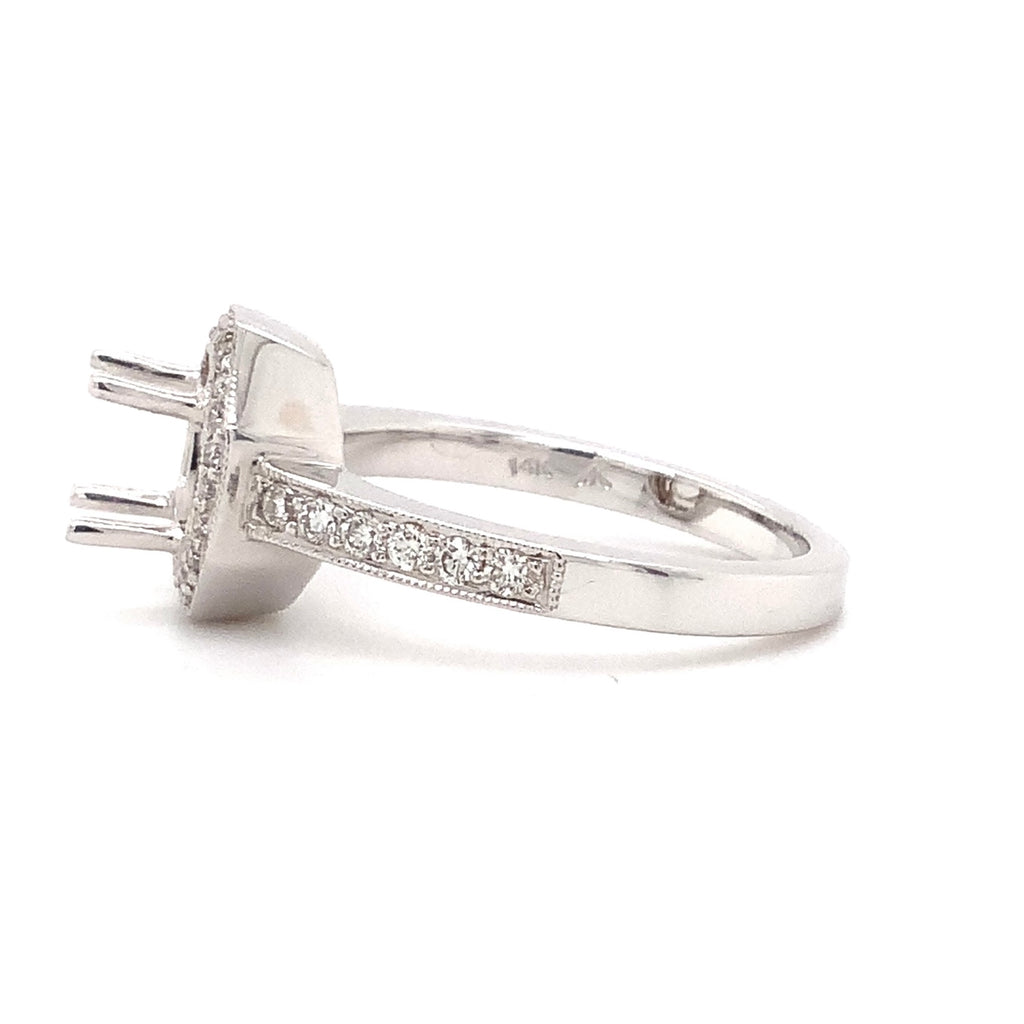 Octagon Halo Diamonds Semi Mounting 14K White Gold - Image 7 of 8
