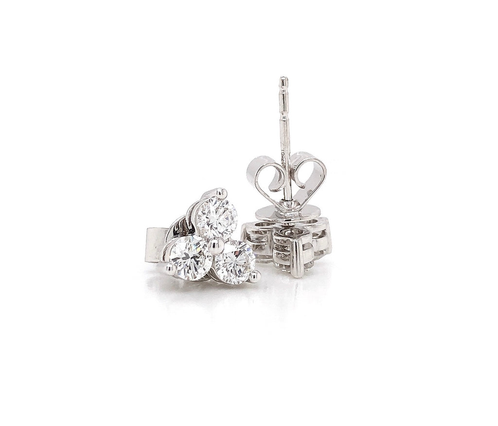 Memoire Trinity Collection 3 Stone Diamond Studs 0.91 ctw 18K White Gold F in Color VS in Clarity - Image 4 of 6