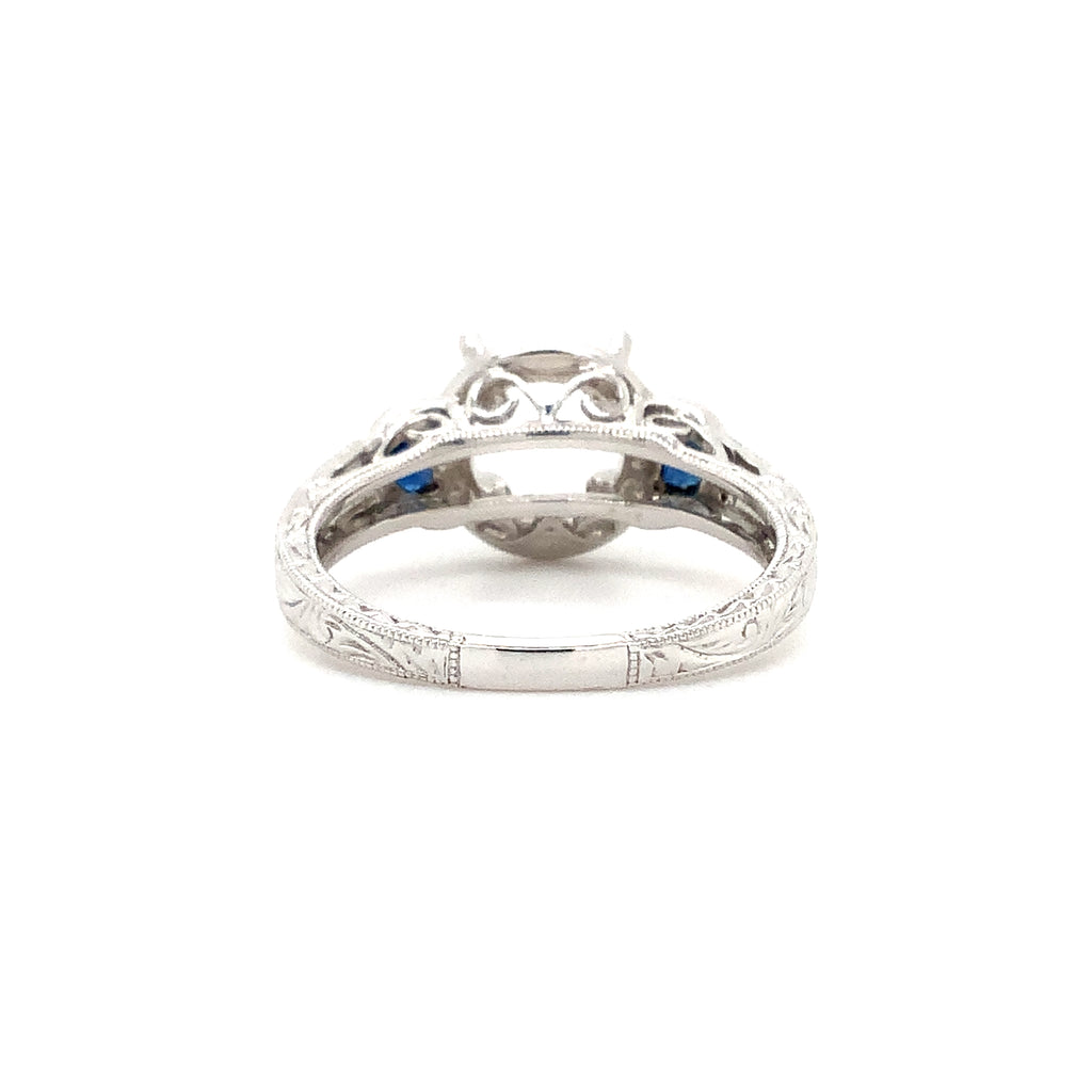 round brilliant cut diamond & blue sapphire semi mounting 14k white gold
