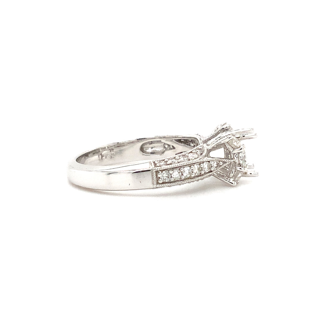 diamond semi mounting 3 row pave shank with 6 larger prong set 18 kt white gold