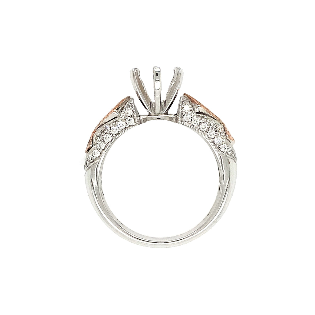 shield cut ruby and round brilliant cut diamond semi-mounting ring 14k rose & white gold