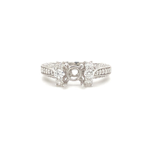 diamond semi mounting 3 row pave shank with 6 larger prong set 18 kt white gold