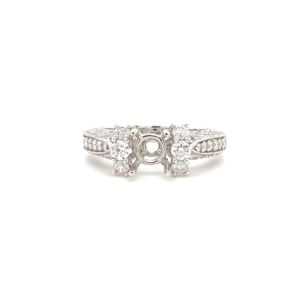 diamond semi mounting 3 row pave shank with 6 larger prong set 18 kt white gold