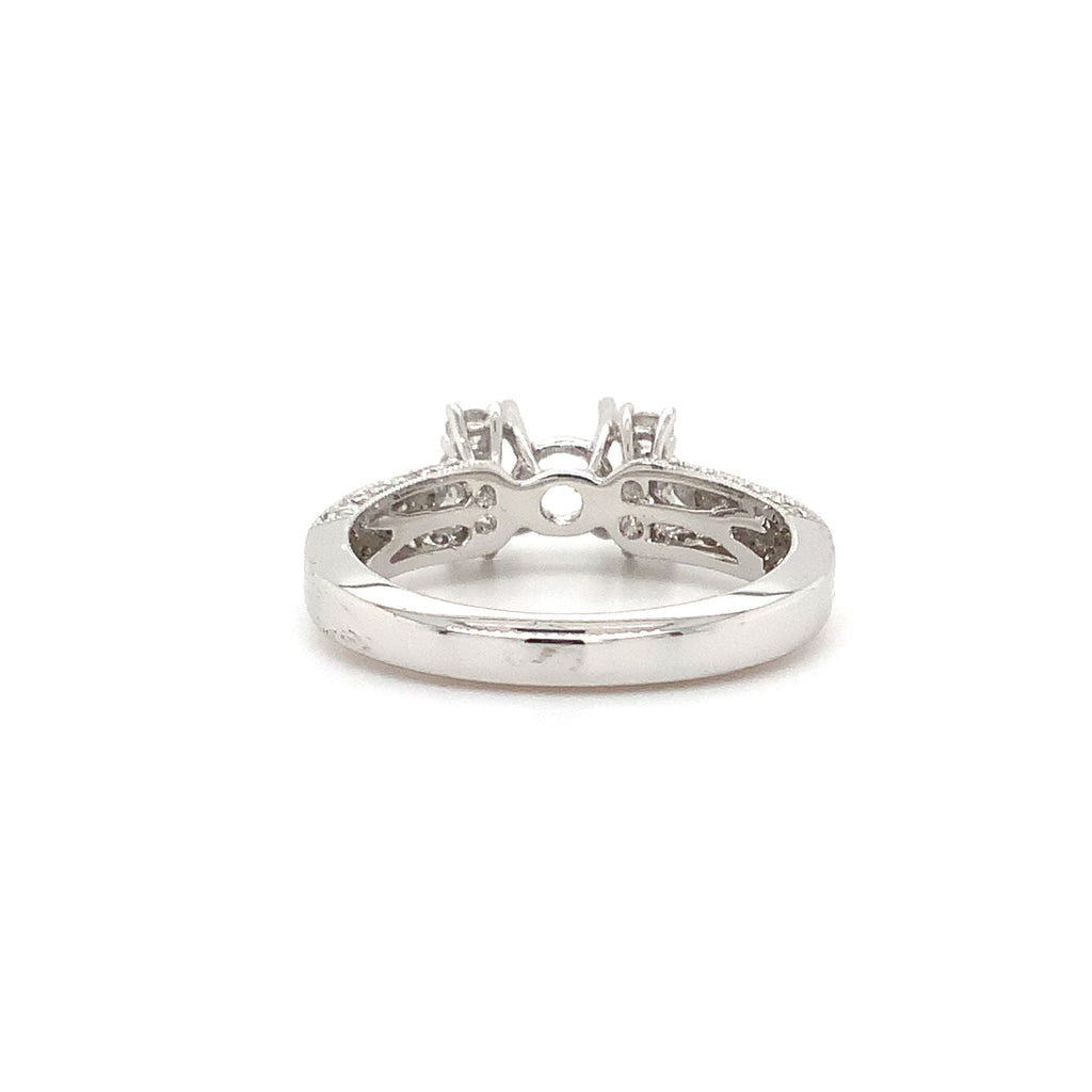 diamond semi mounting 3 row pave shank with 6 larger prong set 18 kt white gold
