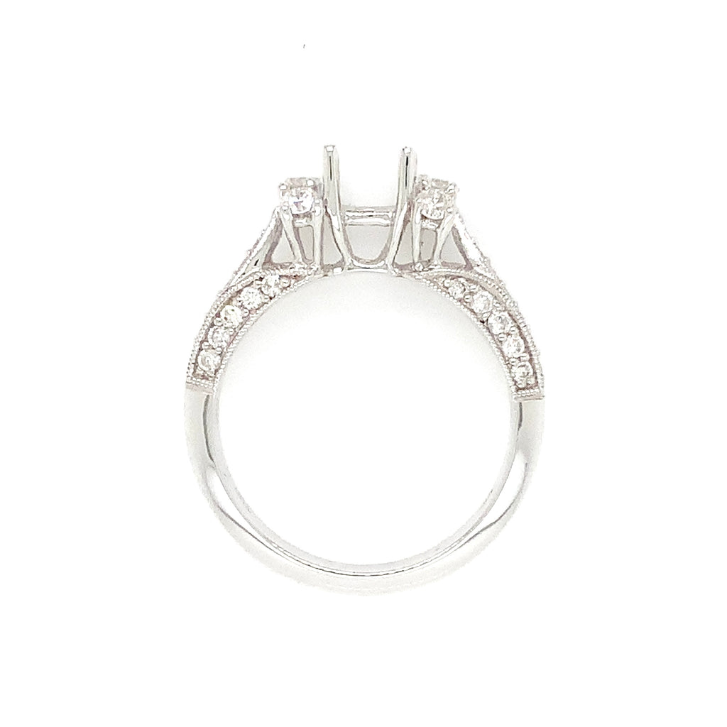 diamond semi mounting 3 row pave shank with 6 larger prong set 18 kt white gold