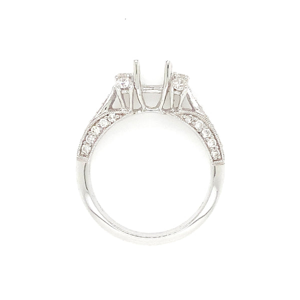 diamond semi mounting 3 row pave shank with 6 larger prong set 18 kt white gold