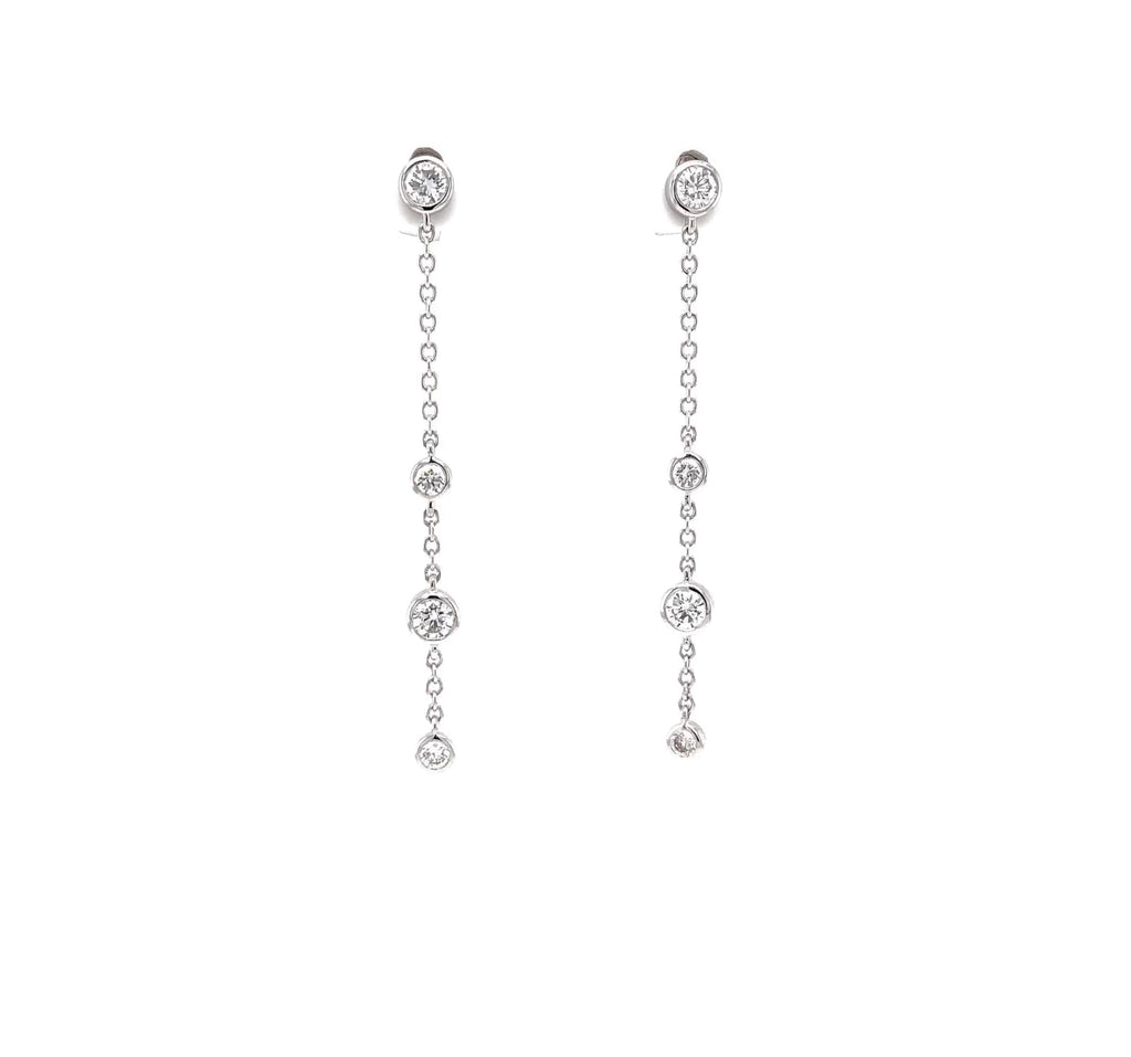 Memoire 18K White Gold Cascade Drop Pierced Post Earrings 8 Diamonds equals 0.48 ctw 40mm Long - Image 5 of 7
