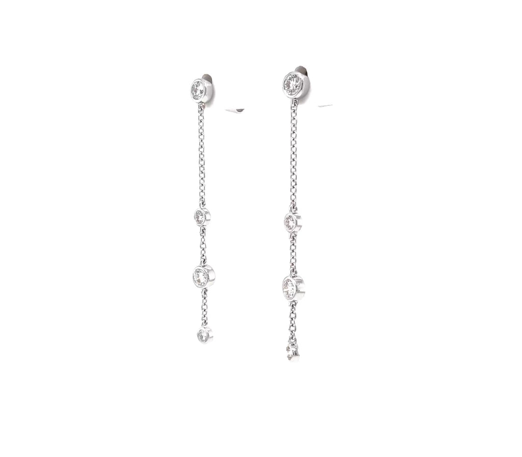 Memoire 18K White Gold Cascade Drop Pierced Post Earrings 8 Diamonds equals 0.48 ctw 40mm Long - Image 6 of 7