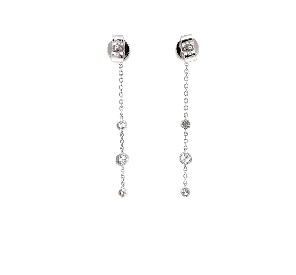 Memoire 18K White Gold Cascade Drop Pierced Post Earrings 8 Diamonds equals 0.48 ctw 40mm Long - Image 7 of 7